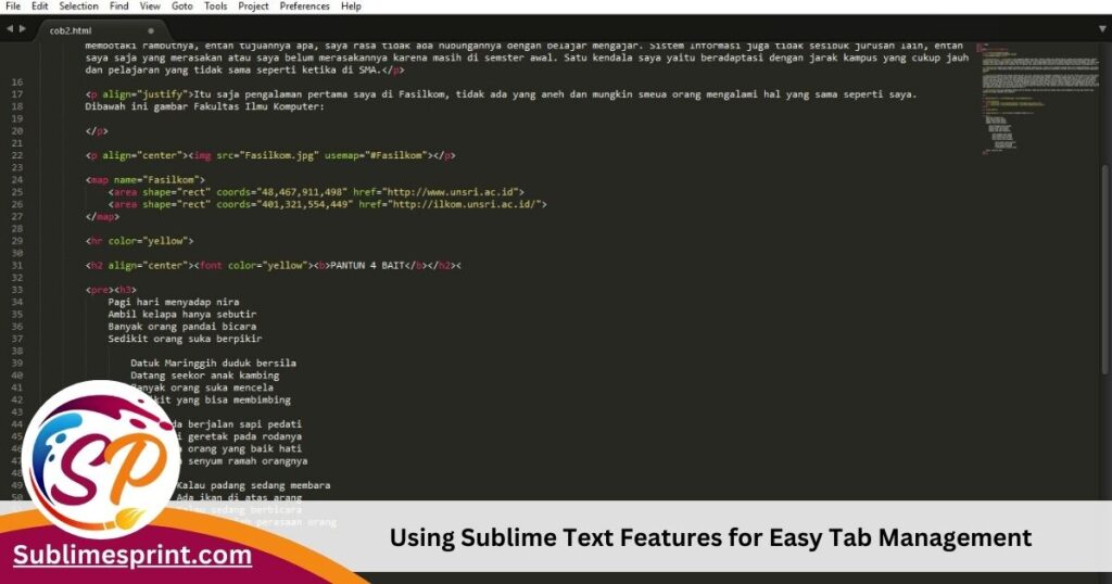 Using sublimate text features for easy tab management